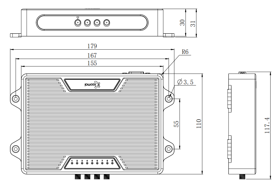 BRD-2204超高頻RFID四端口固定式讀寫器尺寸圖