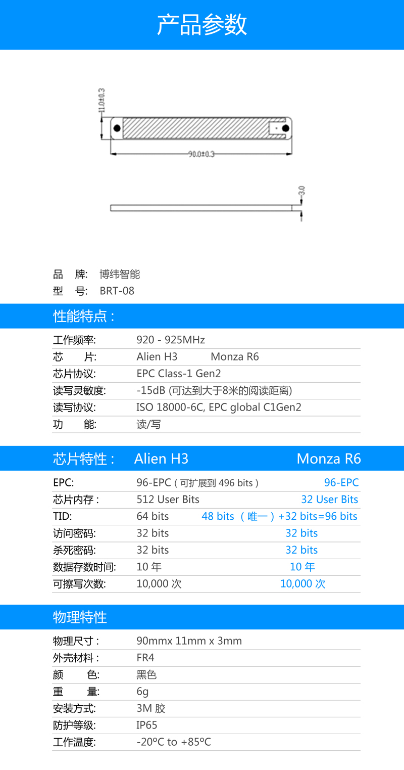 BRT-08UHF PCB抗金屬標(biāo)簽 rfid電子標(biāo)簽系列