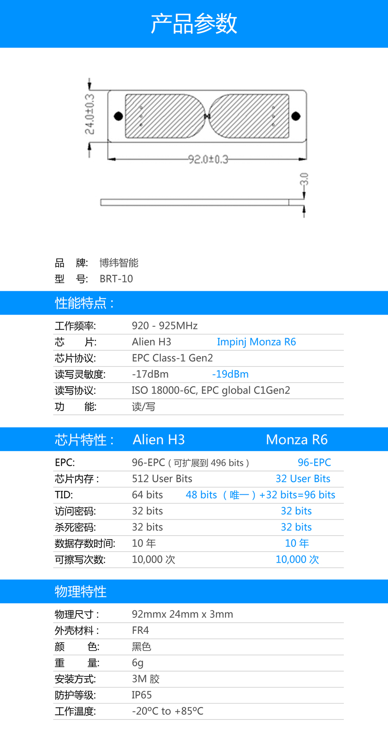 BRT-10PCB抗金屬電子標簽 UHF rfid標簽系列